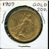 1907 Twenty Dollar Gold Piece.