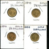 Lot of Four U.S. Gold 2 1/2 Dollar Coins.