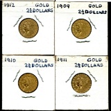 Lot of Four U.S. Gold 2 1/2 Dollar Coins.