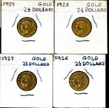 Lot of Four U.S. Gold 2 1/2 Dollar Coins.