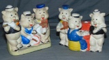 (2) Bisque Three Little Pigs Toothbrush Holders