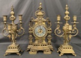3 Pc Japy Freres French Bronze Clock Set