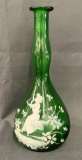 Green Glass Mary Gregory Style Barber Bottle