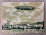 Pen & Ink Illustration of Zeppelin Flying Over