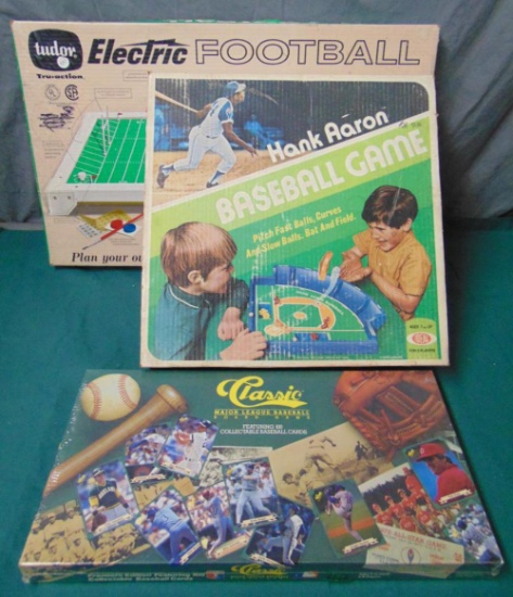 3 Boxed Sports Games, Hank Aaron, Football, Etc
