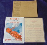 1929 Lionel Price & Display Catalog & Letter