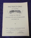 Scarce Lionel 700KW Instruction Booklet