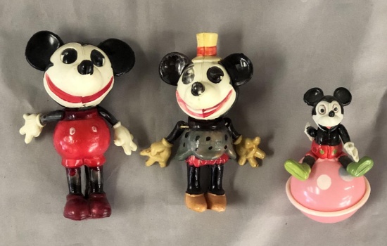 3 Celluloid Mickey & Minnie Figures