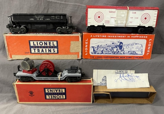3 Boxed Lionel Freight Cars, 1 MINT