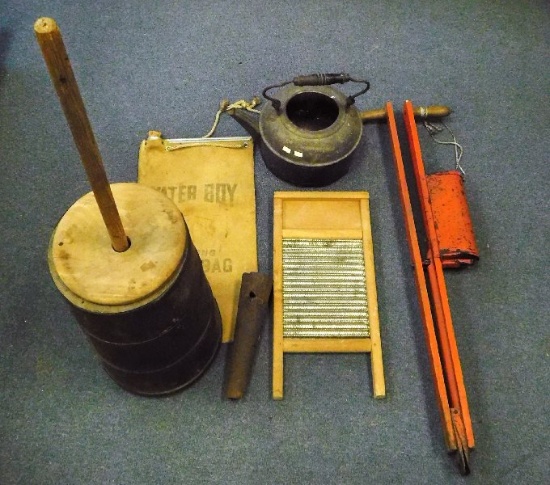 Water Boy Canvas, Water Bay w/ Cork and Carry Rope, Butter Churn, Small Was