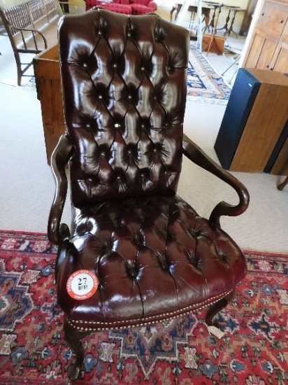 Leather Upholstered, Wooden Frame Side Armchair