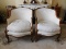 (2) Curved Back, Wooden Framed, Damask Upholstered Arm Chairs