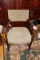 Ornate Lions Head, Wooden Framed Side Arm Chair, W/suede bottom and back