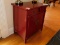 Red Lacquered, Wooden, Oriental Themed 2-Door Cabinet w/ 2 Drawers