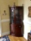 Mahogany Inlaid, Curved Front, Corner Cupboard w/ Brass Finial & Brass Pull