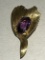 14K Gold Broach with Amethyst Stone