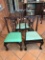 (3) Chippendale Style Side Chairs with Green Cushions