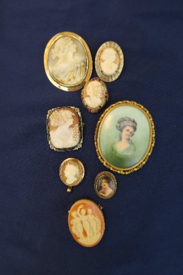 (8) Vintage Cameo Broaches
