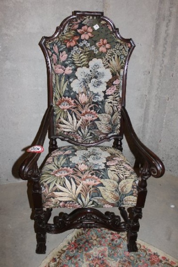 Victorian Floral Upholstered Wooden Frame Arm Chair