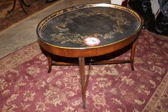 Wooden Hand Painted Oval Coffee Table