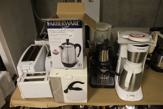 Various Coffee Makers, Toasters, Tea Kettle, etc.