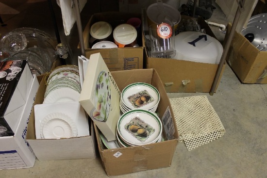 Contents (9) Boxes, Various Porcelain Plates, Cheese Boards, Serving Bowls,