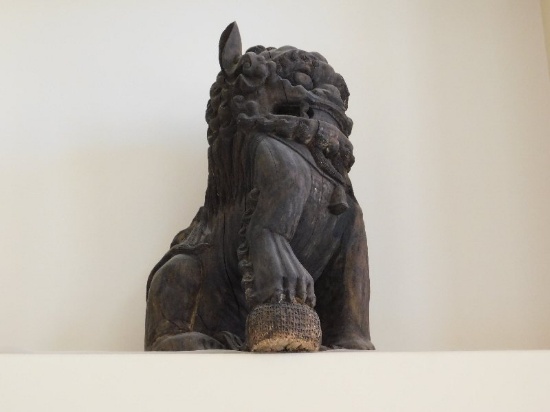 Pair of Large Wooden Oriental Foo Dogs, 32” H