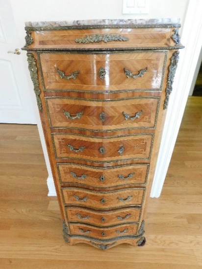 Fruitwood Marble Top 7-Drawer Chest