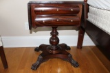 Walnut 2-Drawer Drop Leaf Single Pedestal Side Table, ball and claw feet