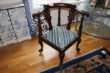 Chippendale Style Wooden Corner Chair, W/Upholstered Bottom