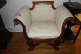 Chippendale Style  U-shaped, Damask Upholstered Arm Chair