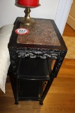 Wooden Frame Oriental 3-Tier Marble Top Side Table