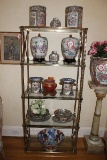 Contents shelves, (17) Oriental theme Vases, urns, ginger jars, bowls, plat