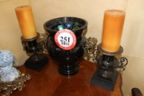 Marble Urn, (2) Marble Candle Sticks