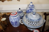 (4) Oriental style Leaded Jars, (3) Ginger Jars, Fruit Bowl