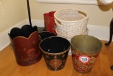 (7) Decorative Hand Painted Trash Cans