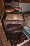 Oriental Style 3-Tier Table, W/Marble Insert