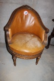 Leather Barrel-back Wooden Frame Upholstered Chair
