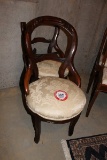(2) Chippendale Style Wooden Frame Cushion Bottom Side Chair (1-needs repai