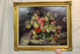 Signed Floral Oil Painting on Canvas by Barbara Kozel, 35 1/2