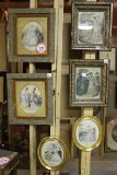 (6) Framed Pieces Victorian Style Art Work, Small Frames, (2) 14