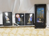 (4) Fairy Prints Framed, Painting on Black Paper, Signed, 10