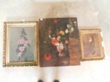 (2) Floral Pieces Art Work, Little Boy in Blue Framed, 26 1/2