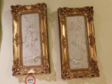 (2) Decorative Framed Wall Plaques, Gilded Gold, 12