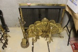 Brass Fireplace Screen, Fan Type, Tools, End Irons