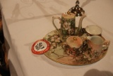 T and V Limoges France Hand Painted Tea Set, Serving Tray, Carafe, Creamer,