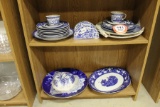 Contents of 2-Shelves Flow Blue Pattern China