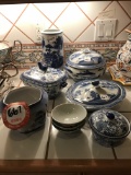 (9) Pieces Flo-blue Bowls, Ceramic Pitch and Platter, etc.