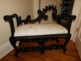 Damask, Upholstered Bottom, Wooden Framed Dressing Bench