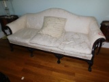 Victorian Style Camelback Sofa Damask Upholstered